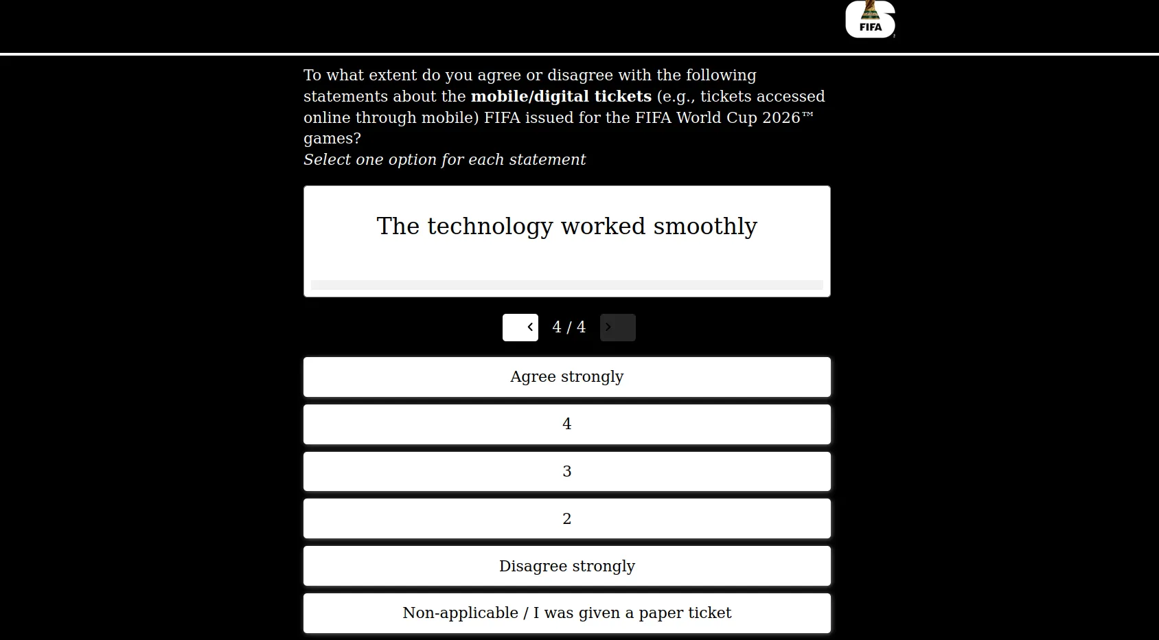 mobile ticket survey question screenshoot