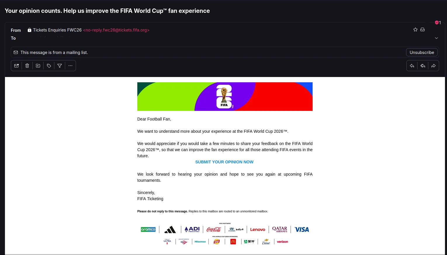 survey invite screenshot